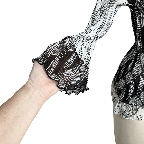 Lindi Black‎ White Crinkle Ruffle Top Y2K Retro Size L - Picture 4 of 9